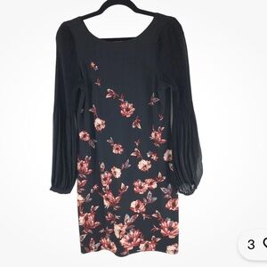 White House Black Market Black and Pink Floral Dress